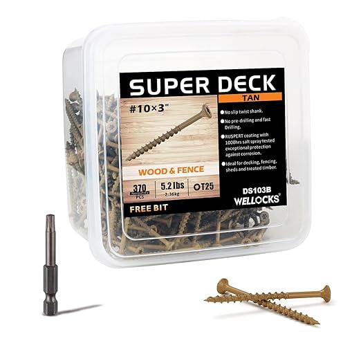 WELLOCKS Deck Screws, Wood Screws, Tan, Superior Rust Resistant, Epoxy Coated, Above 1000 Hour Salt Spray Coating T25 Torx Star Bit Included for Outdoor Wood Fence (5.2LBS Tan, #10횞3")