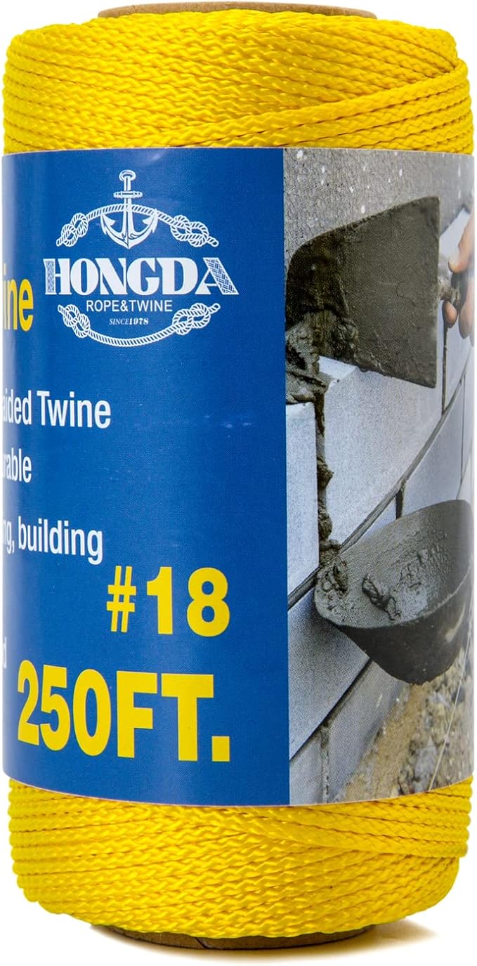 HONGDA Mason Line, 250 Feet #18 Braided Nylon Mason line String Perfect for Masonry Jobs and for The Layout of General Construction, Gardening, DIY Project, Yellow