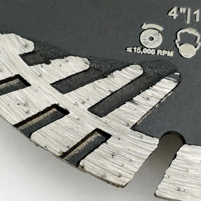 SHDIATOOL Diamond Turbo Blade Dia 4 Inch with Slant Protection Teeth Cutting Stone Granite Marble Concrete Brick with 5/8-11 Thread