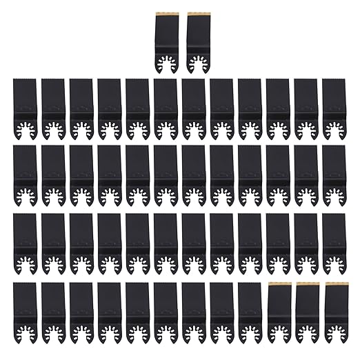 kimllier 50Pcs 34 X 44 MM Oscillating Multi-Tool Blade Set, 45 High Carbon Steel Saw Blades and 5 Titanium Coated, Cut Wood, Metal, Plastic