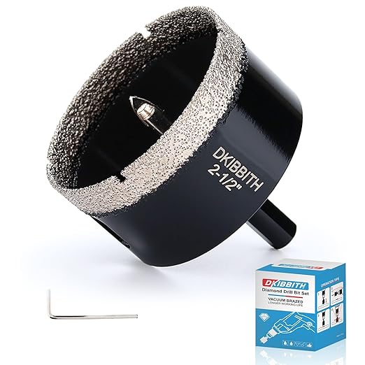 DKIBBITH 2-1/2" Diamond Hole-Saw Bits with Pilot Drill Bit - 2-1/2" Diamond Tipped Tile Hole Saws with Guiding Bit for Porcelain Tile Ceramic Pottery Granite Stone Glass Bottles 65mm.