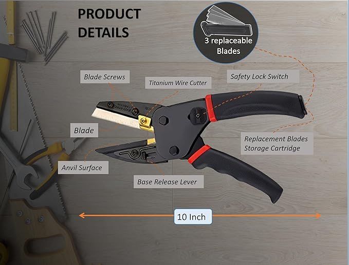 Multipurpose Heavy Duty Scissors All Purpose Utility Industrial Scissors - 6-in-1 Cutter with Safety Lock, Non-slip Handle, and Thread Trimming - Perfect for Soft Pipe, Fibre, Wood, Iron Wire, Box