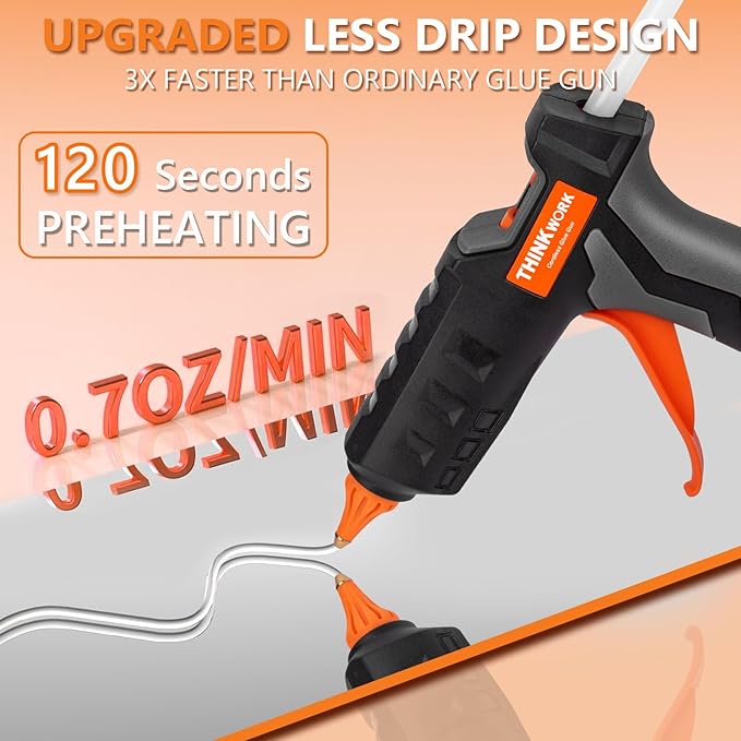 THINKWORK 20V Cordless Hot Glue Gun and Sticks Set, Rechargeable Glue Gun with 30 PCS Full Size Sticks and Battery, Fast Heating for Arts & Crafts, DIY Projects and Home Repairs