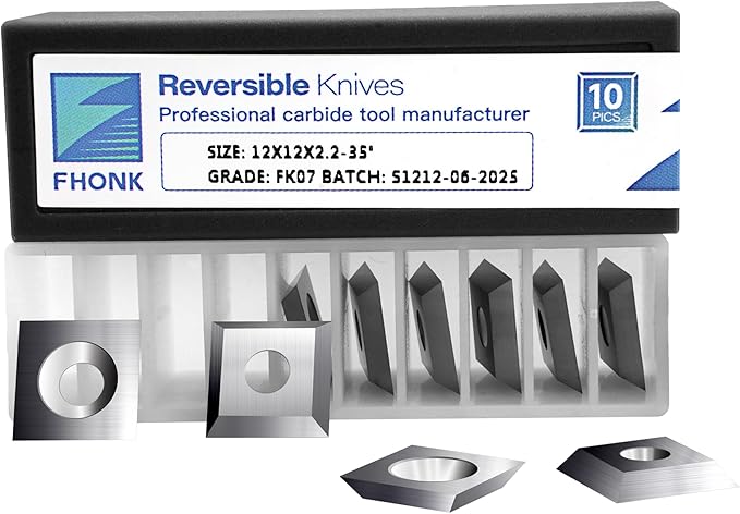 12mm Square Straight Carbide Cutters, for Woodturning Replacement Cutter Knives, Fits Spiral, Helical Planer Cutter, Wood Lathe Turning Tool, 10-Piece (12x12x2.2-35째)