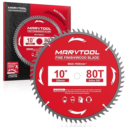 10-Inch 80-Tooth Circular Saw Blade, Max 7000 RPM, Fine Finish Wood Crosscutting, Tungsten Carbide Tooth with 5/8 Inch Arbor for Miter Saws & Table Saws