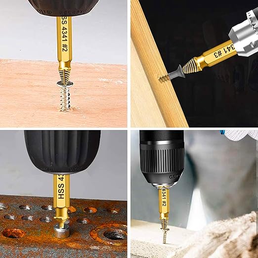Professional Screw Extractor Set, 5-Piece HSS 4341 Double-Headed Drill Bits, Gold Titanium-Coated Steel, M3-M18 Size Range with Storage Case, for Damaged Screw Removal