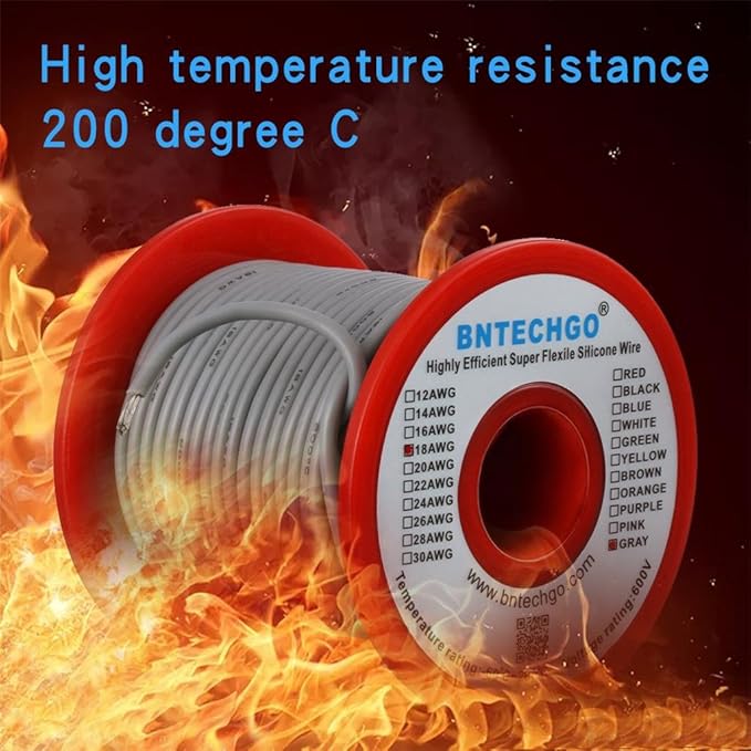 BNTECHGO 18 Gauge Silicone Wire Spool 100 ft Gray Flexible 18 AWG Stranded Tinned Copper Wire