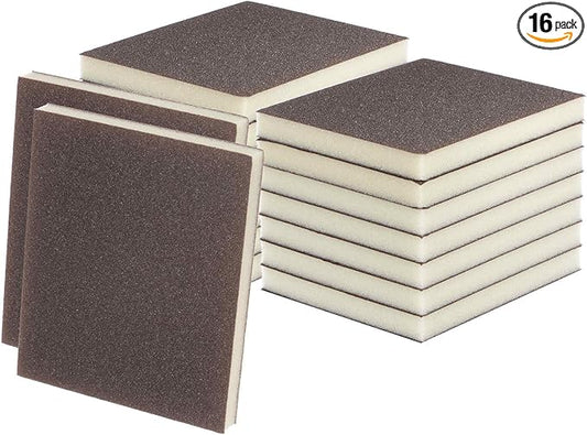 HARFINGTON 16pcs Fine Sanding Sponge Blocks 320-400 Grit Foam Sanding Block Pad for Polishing Kitchen Metal Wood Drywall, 120x100x12mm, Brown