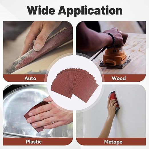 1/4 Sandpaper Sheet ??4-1/2??x 5-1/2?? P80 Grit, Red Aluminum Oxide, Plain Backing, 50-Pack ??Sandpaper Sheets for Palm Sanders and Woodworking