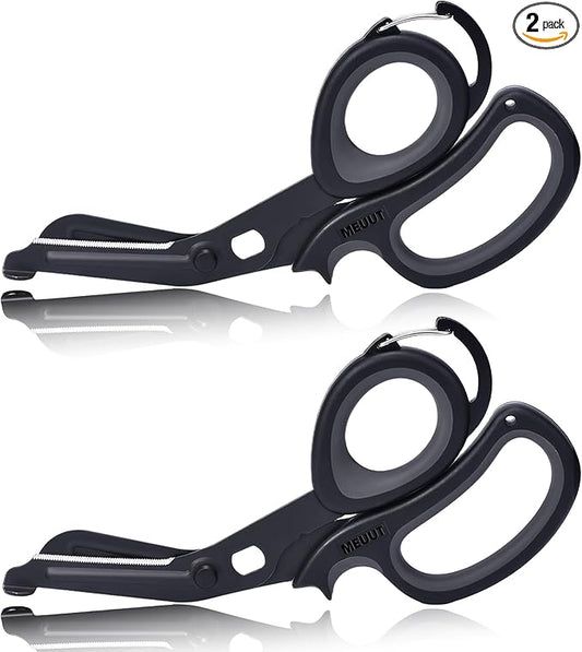 MEUUT 2 Pack Medical Scissors Trauma Shears with Carabiner design, 7.5" Fluoride Coated Non-stick Blades Bandage Scissor for Nurses, EMT, Household, outdoors