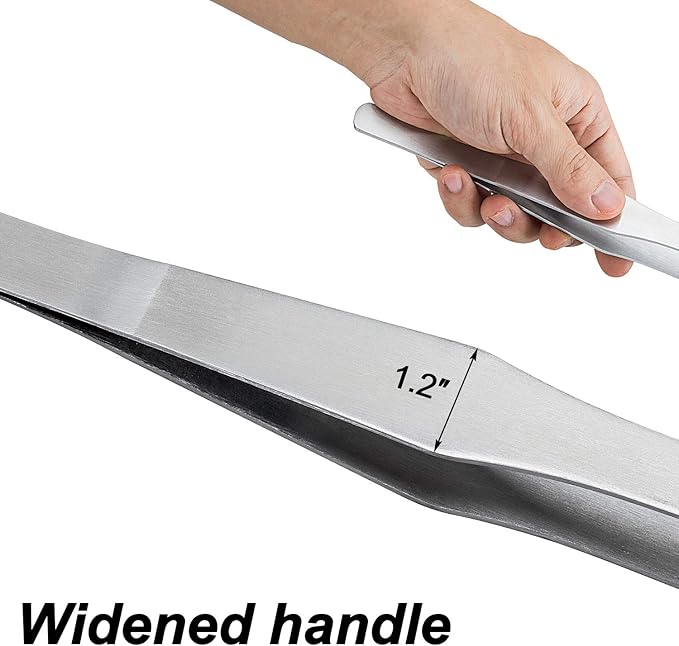 OIIKI 15 inch Curved Aquarium Tweezers, Stainless Steel Polished Tongs Tweezers with Precision Serrated Tips for Garden, Kitchen, Indoor & Outdoor