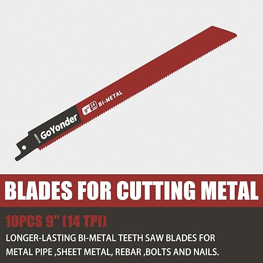 GoYonder Reciprocating Saw Blades 9 Inch 14TPI Saw Blades for Metal Pipe, Sheet Metal, Rebar, Bi-Metal Saw Blades Wear Resistance Sharp for Metal Cutting with Organizer Case (10-Pack)