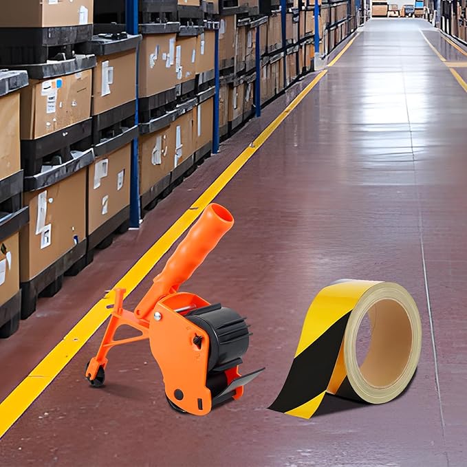 Heavy-Duty Floor Tape Applicator - Manual Push Tape Marking Tool for Driveway, Warehouse, Aisle & Sports Courts | Non-Slip Grip, Adjustable Pressure, Reusable Tape Roller (Includes 3 Refill Rolls)
