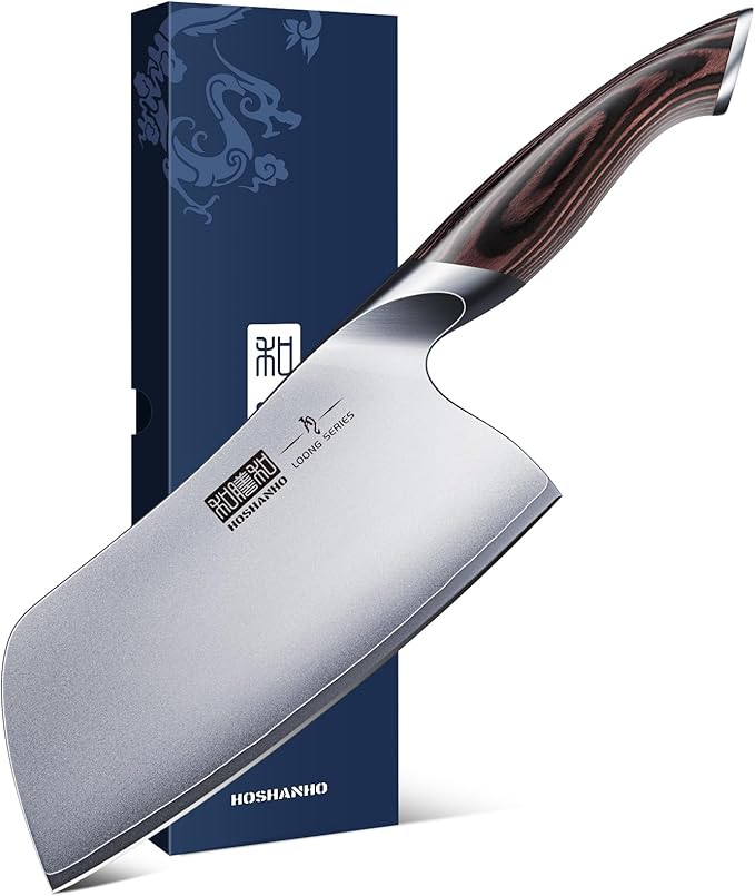 HOSHANHO 7 Inch Butcher Knife, Japanese High Carbon Steel Heavy Duty Meat Cleaver Knife, Professional Bone Cleaver Knife Suitable for Home Kitchen & Restaurant
