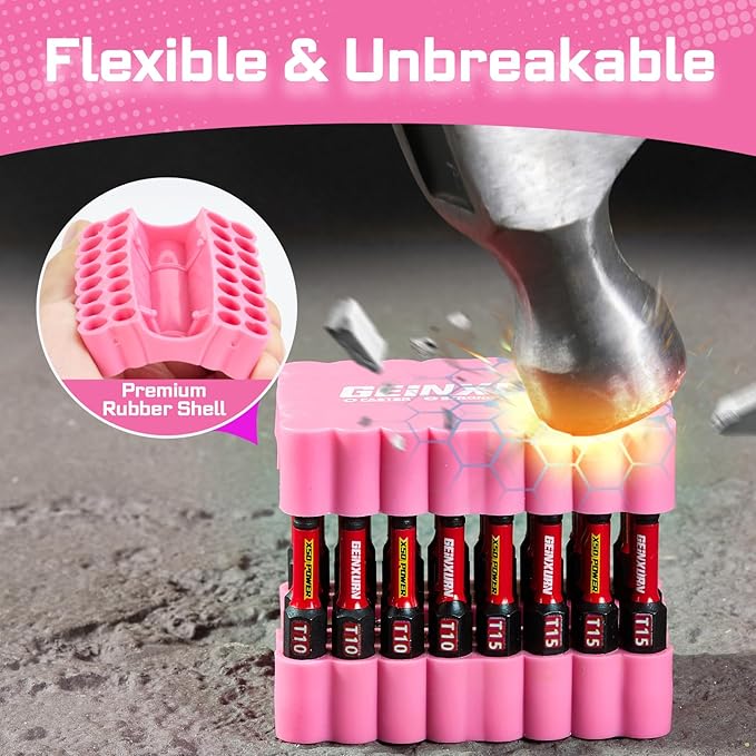 Impact Torx Screwdriver Bits Set, 33 Pieces 2?쒶agnetic S2 Steel Multi Star Driver Bits(T10-T40) and 1 Pc Bit Holder with Pink Soft Base
