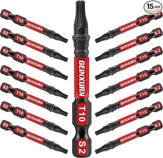 15 Pieces T10 Impact Tough Magnetic Screwdriver Bit Set, 2 In. #10 Torx Head Power Bit Set, S2 Alloy Steel T10 Star Bit Set