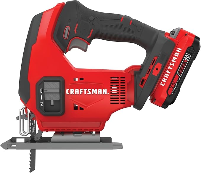 CRAFTSMAN V20 Cordless Jig Saw Kit, 3 Orbital Settings, Up to 2,500 SPM, Battery and Charger Included (CMCS600D1)