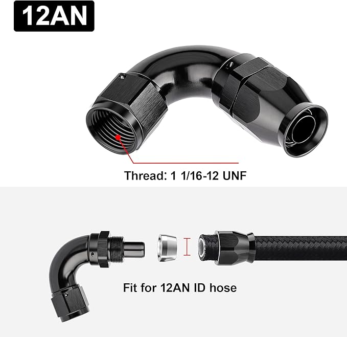 EVIL ENERGY 12AN 120 Degree PTFE One Piece Full Flow End Hose Fitting Aluminum Black