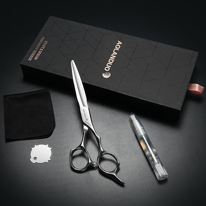 AOLANDUO Master Series VG10 Steel Professional Hair Cutting Scissors, Ultra-Sharp Barber & Stylist Shears, Best Hair Cutting Scissors Professional, 1 Count, 6.0 Inch, Silver White
