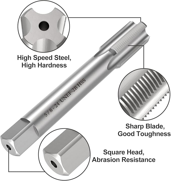 S-Union New 5/8"-24 UNEF Tap and Die Set, UNEF Machine Thread Right Hand Tap and UNEF Round Thread Die