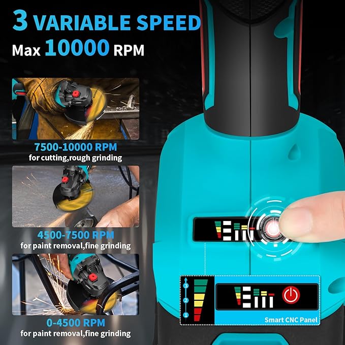 Cordless Angle Grinder 5-Inch,21V Brushless Power Grinder Tool with 2x6.0Ah Battery & Charger,10000RPM Variable Speed Amoladora Angular,Esmeriladora for Metal Cutting,Grinding,Polishing