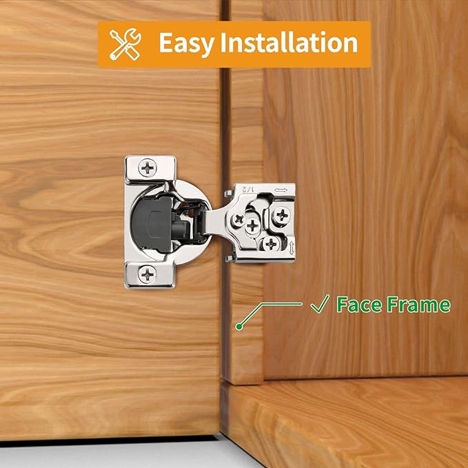 Chibery 6 Pack 1/2" Overlay 3D Soft Close Concealed Hinge for Face Frame Door, Satin Nickel, Hidden 105 Open Angle Stainless Steel Hinge for Kitchen Cabinet Door