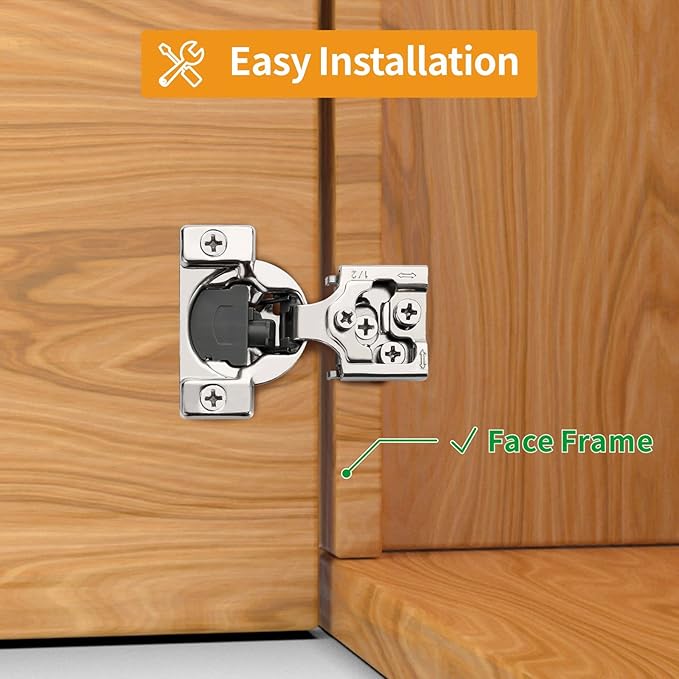 Chibery 30 Pack 1/2" Overlay 3D Soft Close Concealed Hinge for Face Frame Door, Smooth Slow Self Closing Hinges, Satin Nickel, Hidden 105째 Open Angle Stainless Steel Hinge for Kitchen Cabinet Door