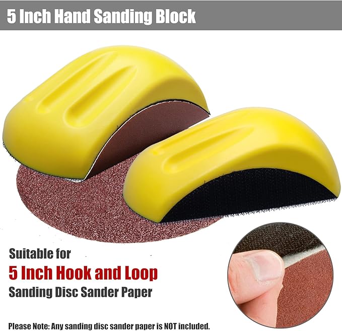 Yakamoz 2Pcs Hand Sanding Blocks, 5 Inch Hook Loop Sanding Block Foam Hand Sander Backing Pads for 5 Inch Hook and Loop Sanding Discs Sandpapers
