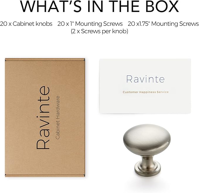 Ravinte 20 Pack Kitchen Cabinet Knobs Dresser Knobs Satin Nickel Drawer Pulls Brushed Nickel Door Handles for Drawer Cupboard and Dresser