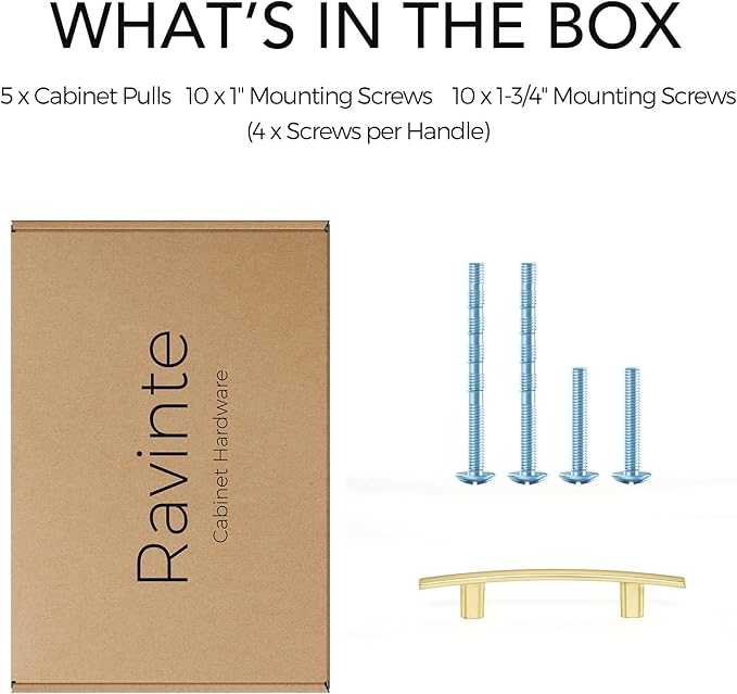 Ravinte 5 Pack | 5-3/16'' Curved Cabinet Pulls Brushed Brass Kitchen Drawer Pulls Arch Cabinet Handles 5-3/16?쒵ength, 3??Hole Center