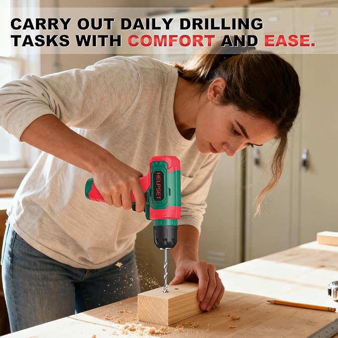 8V Cordless Drill Driver Set with 3/8" Keyless Chuck, 15pcs Bits, Type-C Charging, Built-in LED and Variable Speed for Drilling and Screwing, Toolbox(Christmas)
