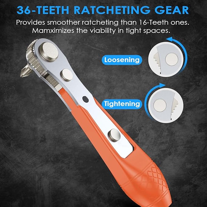 133in1 Mini Ratchet Wrench Screwdriver Bit Set with 1/4" Hex Shank Phillips/Pozidriv/Hexagon/Torx/Slotted/Square Bits, 36-Tooth Gear, Magnetic Bit Holder, 90 Degree Drive Handle