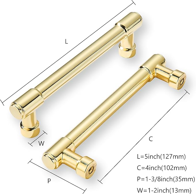 khtumeware 10-Pack 4inch Hole Center Polished Brass Cabinet Pulls Heavy Duty Solid Unlacquered Brass Cabinet Handles cabinets Kitchens Handles