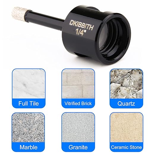 1/4 Inch Dry Diamond Core Drill Bits Set 2 pcs for Ceramic Porcelain Granite Marble Tiles Stone Glass Brick Hard Materials, 5/8-11 Thread for Angle Grinders Wet Polishers, Tile Hole Saws 6mm