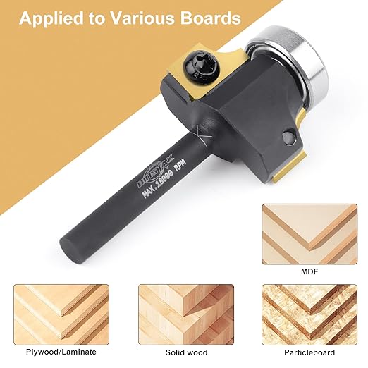 1/4" Radius Insert Roundover Router Bit 1/4" Shank, Replaceable Carbide Insert Edge Forming Roundover Bit Bead Rounding Over Edging Bit