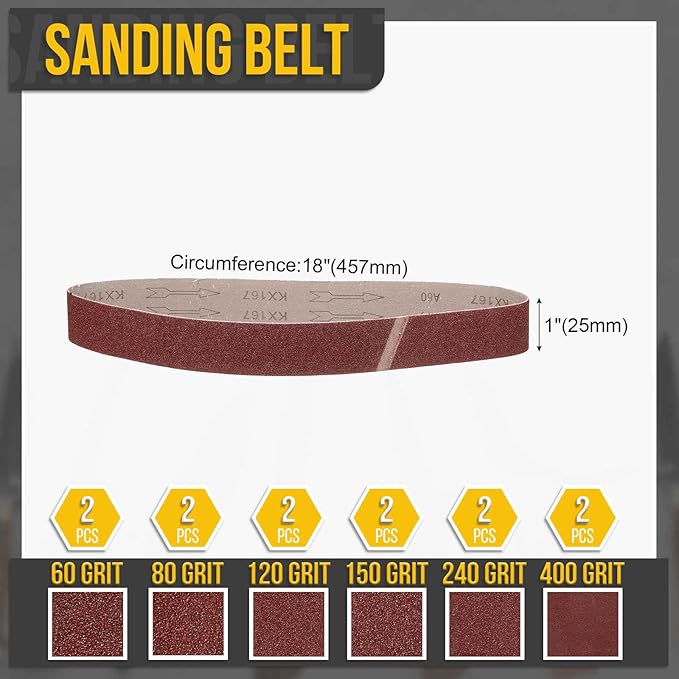 1 x 18 Inch Sanding Belt, 12 Pcs 60/80/120/150/240/400 Grits Aluminum Oxide Knife Sharpener Belts Work Sharpening for Belt Sander Knife Carving Tool Metal Working