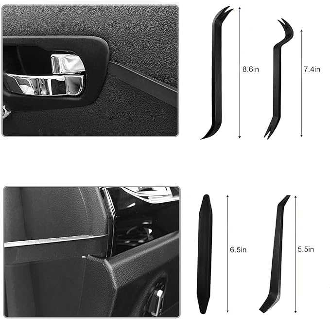 24 Pcs Auto Trim Removal Tool Kit, Metal Car Removal Tool Kit Fastener Remover Steel Pry Bar Door Panel Window Audio Radio Dashboard Removal Tool Set (Silver/Black)