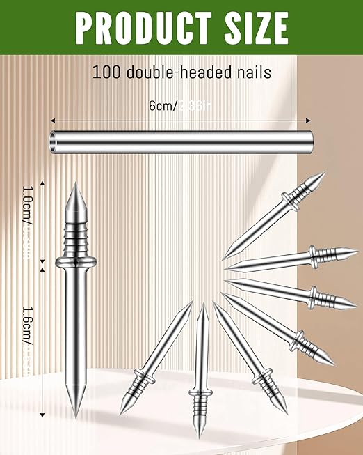 100PCS Double Headed Skirting Nails,Skirting Thread Seamless Nail,Double-Headed Nails, Non Marking Double Sided Nails,Invisible Screws with 1pcs Specific Sleeve Tool.