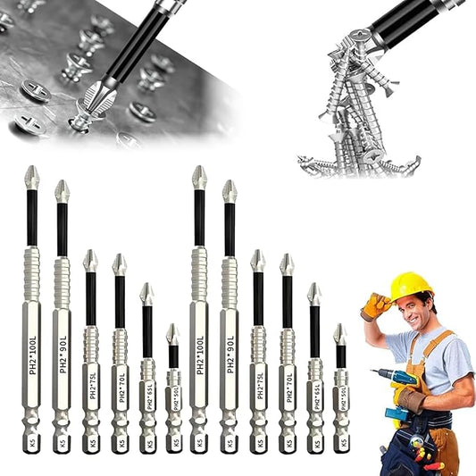 High Magnetic Screwdriver Drill Bit Set, 2025 New Magnetic Screwdriver Bits, Universal Anti Slip Magnetic Electric Screwdriver Set Suitable for Home Decoration, Car Repair (12PCS)