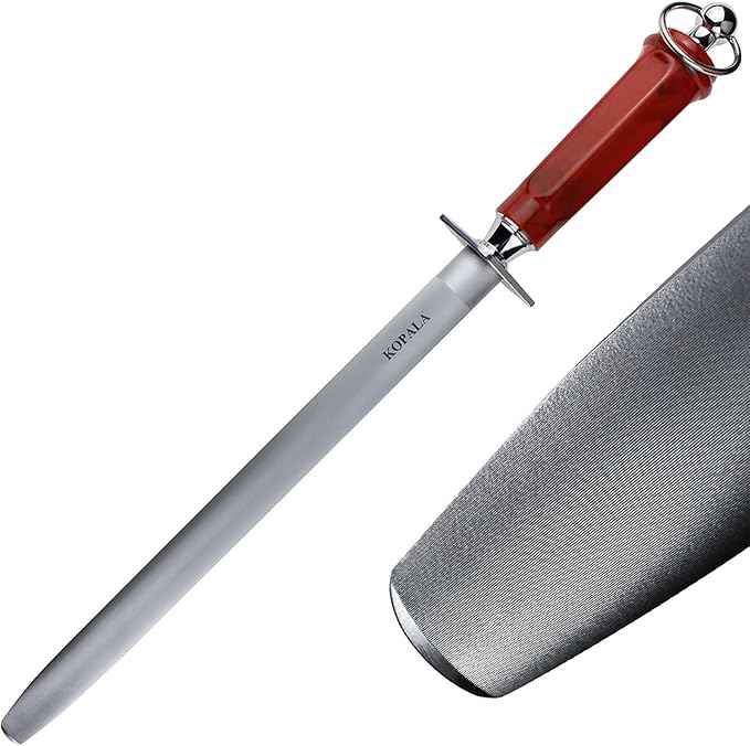 Sharpening Steel Knife Sharpener Rod Flat 10 Inches Honing Steel for Knives Red