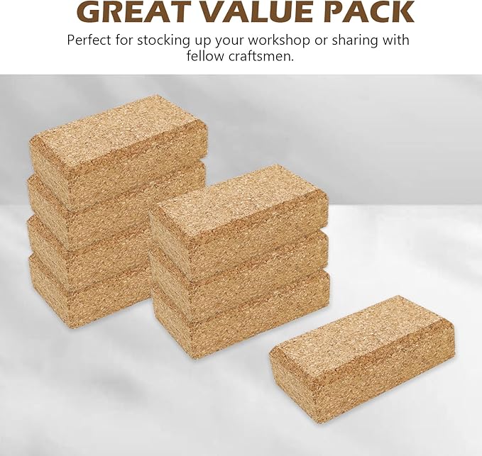 SCOTTCHEN Cork Sanding Block, Cork Punching Pad,Cork Sewing Block, 4-1/4" x 2-3/8" x 1-3/16", Hand Sanding Tool for Woodworking, Furniture Repair, Leather Craft - 8 Pack