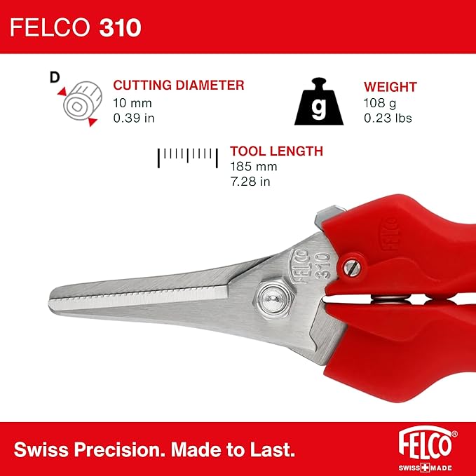 Felco F310 Pruning Snips ??7.3" Lightweight Garden Clippers for Fine Trimming & Harvesting | Pruning Shears for Gardening | Garden Snips and Pruners with Forged Aluminum Handles, Precision Tip