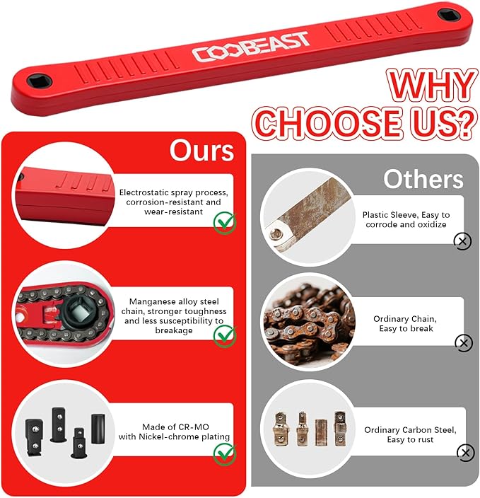 Red Offset Extension Wrench Impact Ready Socket Wrench Extender Tool with Versatile 1/4", 3/8", and 1/2" Square Drive Adapters, Universal Extensions Wrench for Small Place