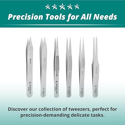 Excelta M-2A-SA Miniature Straight Tapered Flat Pointed Tweezer, Neverust Stainless Steel, 2.8 Inch, for Labels & SMD Components, Swiss Made, Professional
