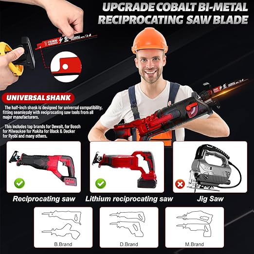 25 Pack 6 in 14/18 TPI Reciprocating Saw Blades for Sawzall Blades,M42 Steel Cobalt Bi-Metal Blades for Automobile Dismantling Metal Cutting,Replace for Milwaukee for Dewalt for Diablo Blade