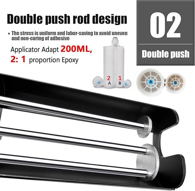 Dual Epoxy Gun for 200 mL / 6.76 fl oz, Double Cartridge Caulking Gun, Hand Manual Black Panel Bond Adhesive Caulk Gun (2:1 Mix Ratio)
