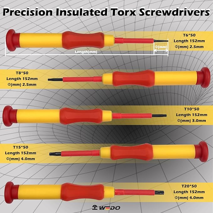 WEDO Insulated Torx Precision Screwdriver, Star Screwdriver, Professional Torx Screwdriver, VDE 1000V, Size 3.0횞152mm, T10*50mm, CR-V Steel, IEC 60900