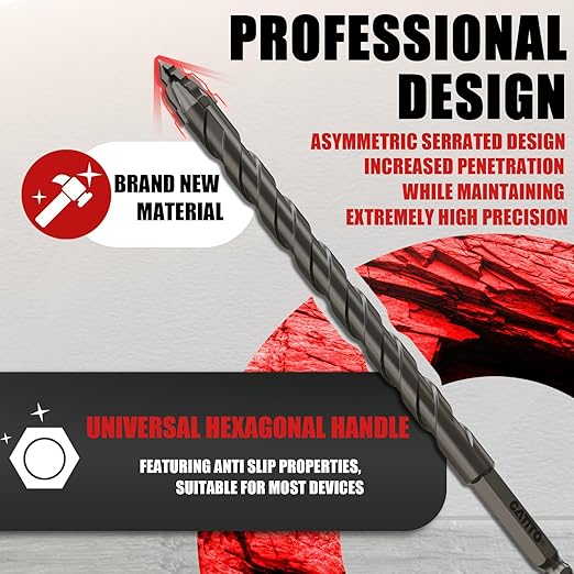 CATITO 10 PCS Masonry Drill Bit Set 6''(152mm) Length, Multi-Tooth Masonry Drill Bit, Carbide Tipped, Hexagonal Shank Drill bit, Glass, Brick, Ceramics, Plastic and Wood
