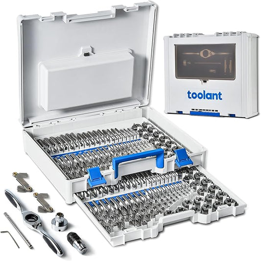 toolant 127 Piece Ratcheting Tap and Die Set, SAE/Metric Tap and Die Set with Assortment Drill Bit for Threading, Double-Layer Tool Box
