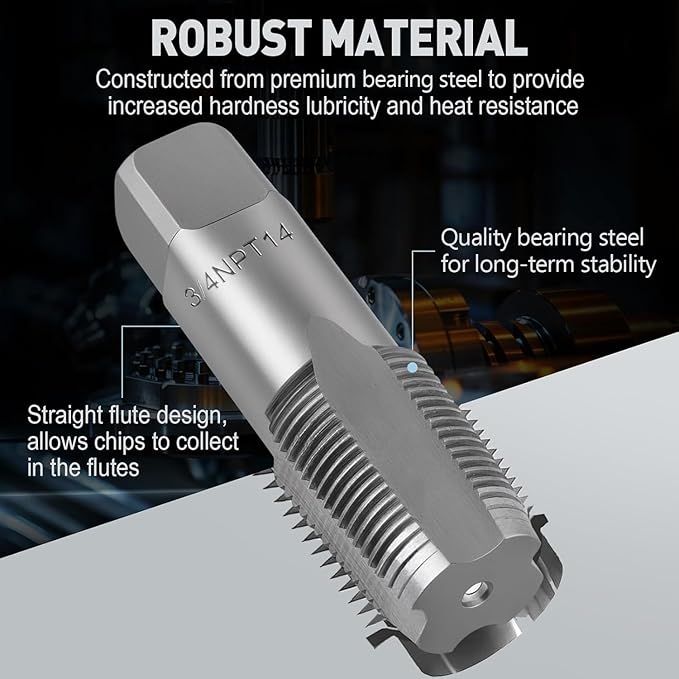 6-Piece NPT Pipe Tap Set, 1", 3/4", 1/2", 3/8", 1/4", 1/8" Taps Threading Tool, Precision Bearing Steel Tap Set Metric and Standard for Clean and Re-Thread Damaged or Jam Pipe Threads in Storage Case